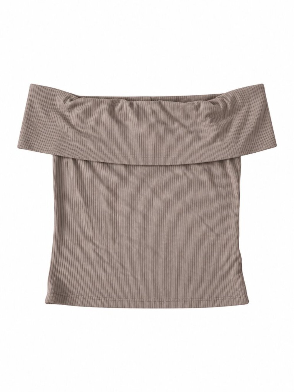 Olive & Oak Women's Taupe Ribbed Off Shoulder Crop Top, S